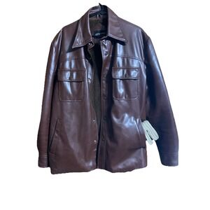 Vintage JCPenney Brown Faux Leather Car Coat Sz. Large Matching Cool Cat Gloves